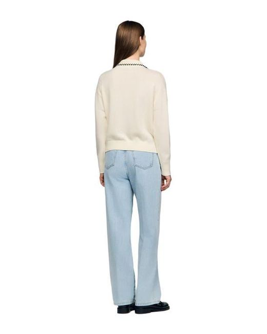 Sandro Multicolor Contrast Polo-Neck Knit Sweater