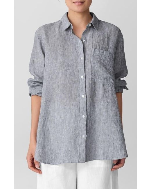 Eileen Fisher Women's Gray Classic Collar Oversize Organic Linen