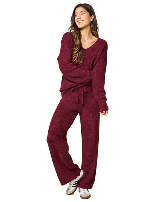 Softies Red Solid Marshmallow V-Neck Lounge Set