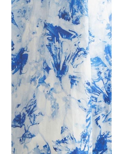 Lafayette 148 New York Blue Floral Sleeveless Silk & Linen Fit & Flare Dress