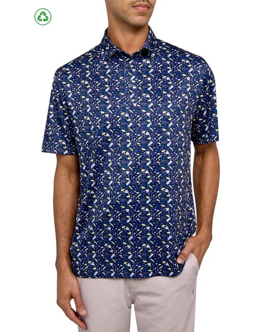 Con.struct Blue Regular Fit Micro Golf Print Recycled Performance Golf Polo for men