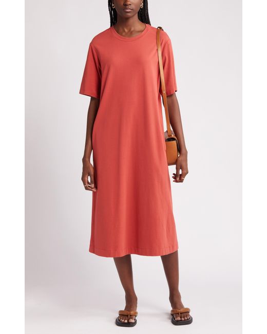 Nordstrom Red Stretch Cotton Midi T-shirt Dress
