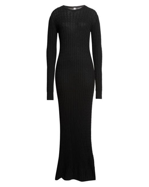 Totême  Black Long Sleeve Cable Knit Wool Merino Wool Sweater Dress