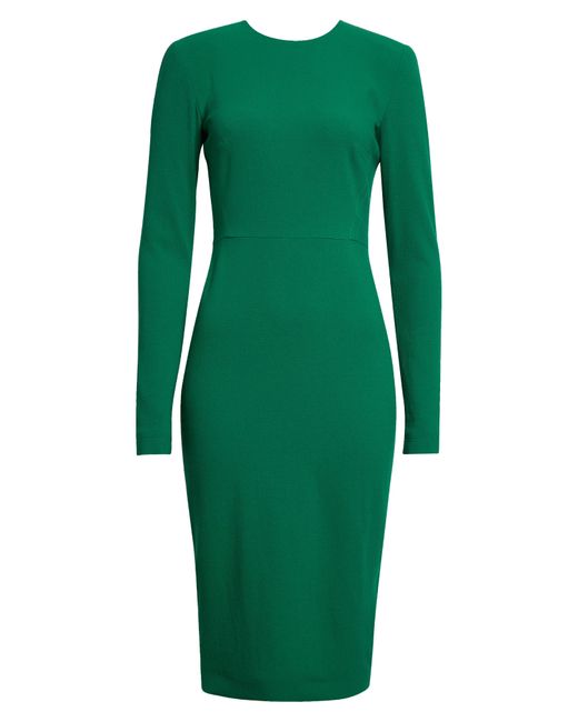 Victoria Beckham Long Sleeve Wool Blend Jersey Sheath Dress in Green | Lyst