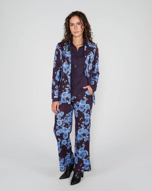 Lords of Harlech Blue Phillis Wide Leg Tailored Pant Montgat Paisley
