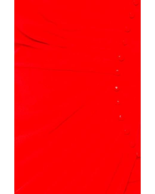 Buxom Couture Red Asymmetric Button Detail Faux Wrap Midi Dress