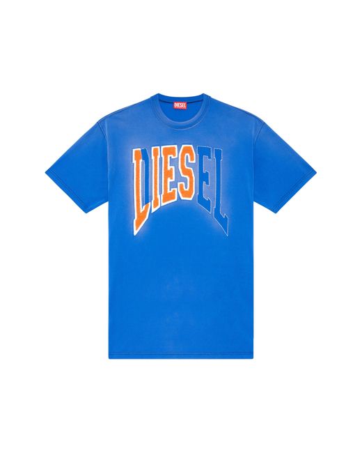 DIESEL Blue Diesel Distressed Collegiate Oversize Cotton T-shirt for men