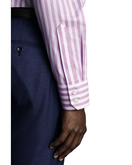 Charles Tyrwhitt Purple Wide Stripe Non-iron Twill Cutaway Slim Fit Shirt Single Cuff for men