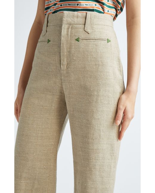 Bode Natural Embroidered Trumpetflower Linen Pants