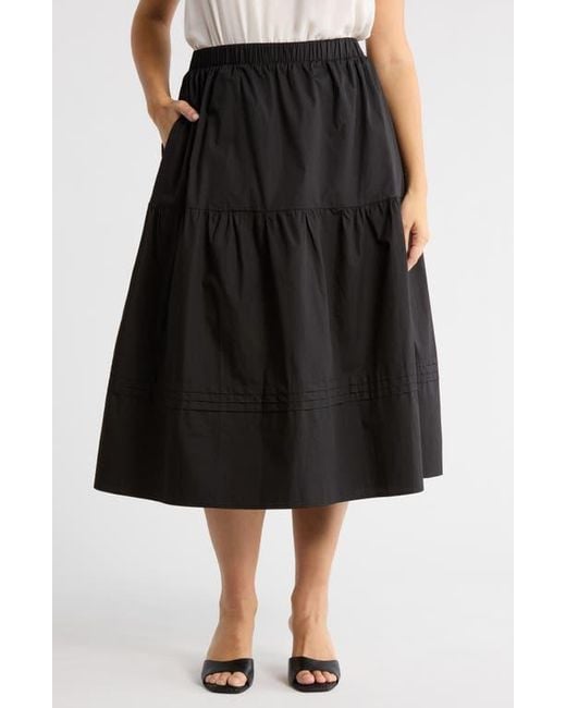 Sugarlips Women's Black Floral Tiered Cotton Maxi Skirt