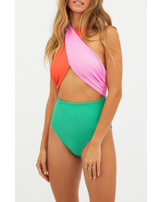 Beach Riot Red Jessica Cutout Colorblock One-piece Swimsuit