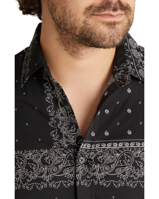Johnny Bigg Black Paisley Bandana Print Cotton Button-up Shirt for men