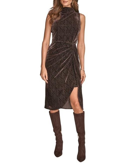 Donna Karan Women's Black Geo Velvet Burnout Sleeveless Midi Dress