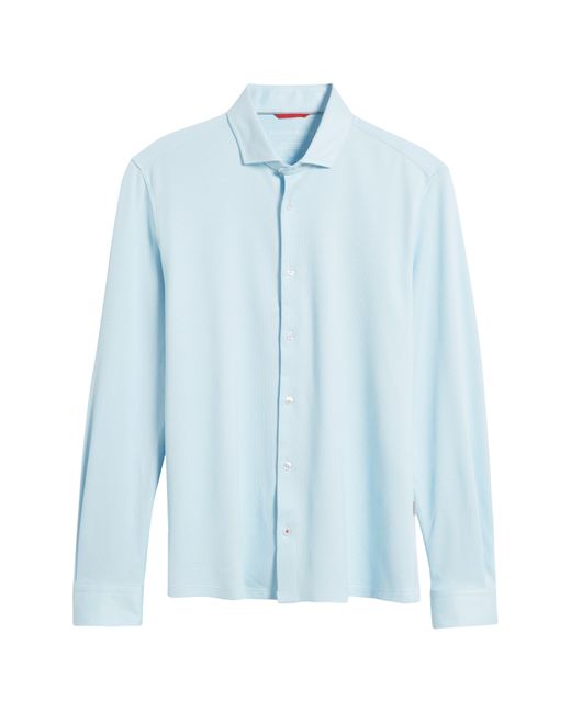 Stone Rose Blue Solid Performance Piqué Button-up Shirt for men