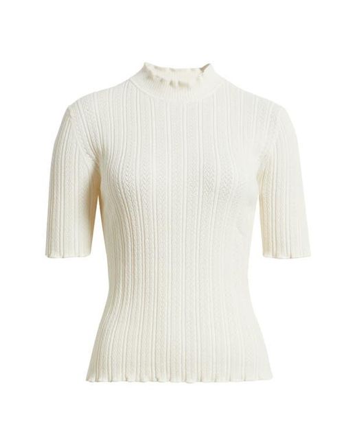 Anne Klein White Mock Neck Short Sleeve Cotton Blend Sweater