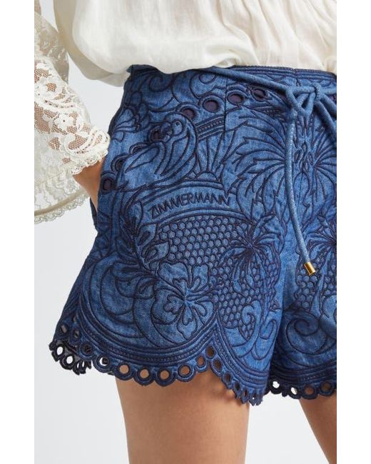 Zimmermann Blue Coco Embroidered Denim Shorts