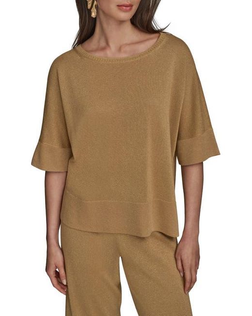 Donna Karan Brown Metallic Short Sleeve Sweater