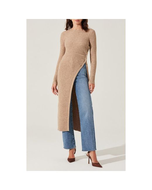 Astr Blue High Slit Long Sweater