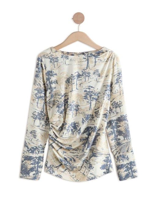 Next Gray Tree Print Long Sleeve Ruched Detail Blouse
