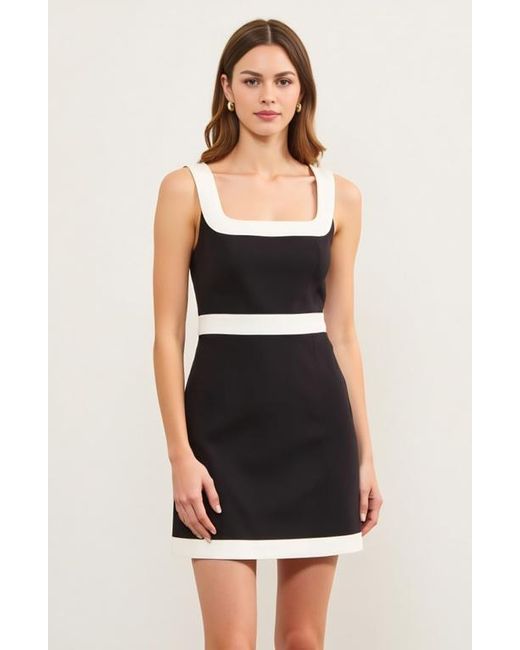 Modenaire Black Sleeveless Mini Dress With Contrast Trim And Square Neckline
