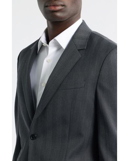 Boss Gray Houston Slim Fit Charcoal Wool Blend Herringbone Suit for men