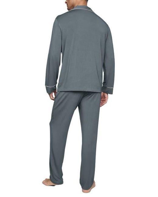 Eberjey Blue William Stretch Tencel Modal Long Pajamas for men
