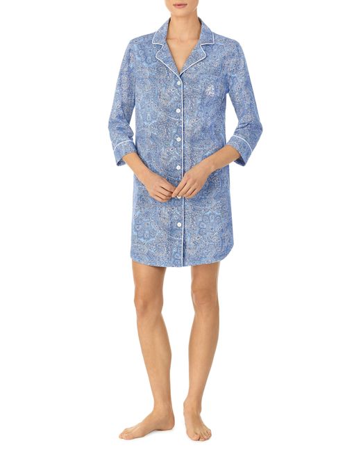 Lauren by Ralph Lauren Cotton Jersey Sleep Shirt in Blue | Lyst