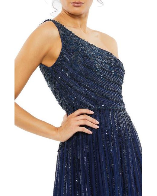 Mac Duggal Blue Embellished One Shoulder A-Line Gown