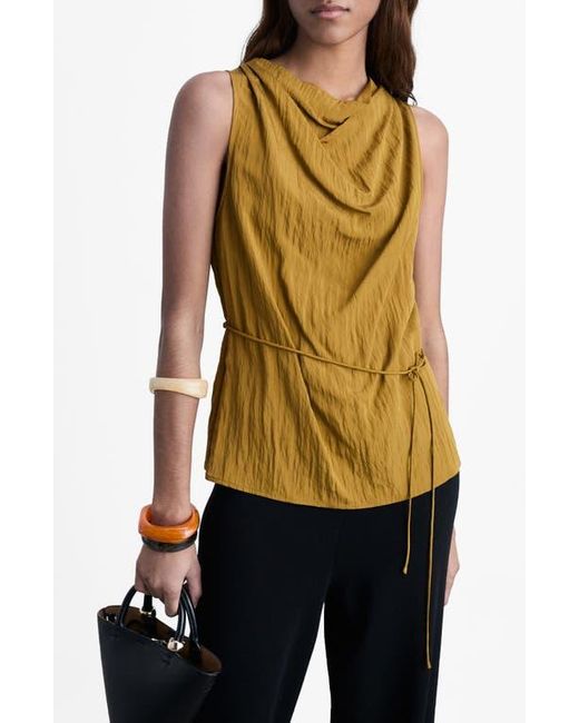 Mango Orange Texture Tie Waist Sleeveless Top