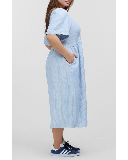 Madewell Blue Cassie Button Front Linen Midi Dress