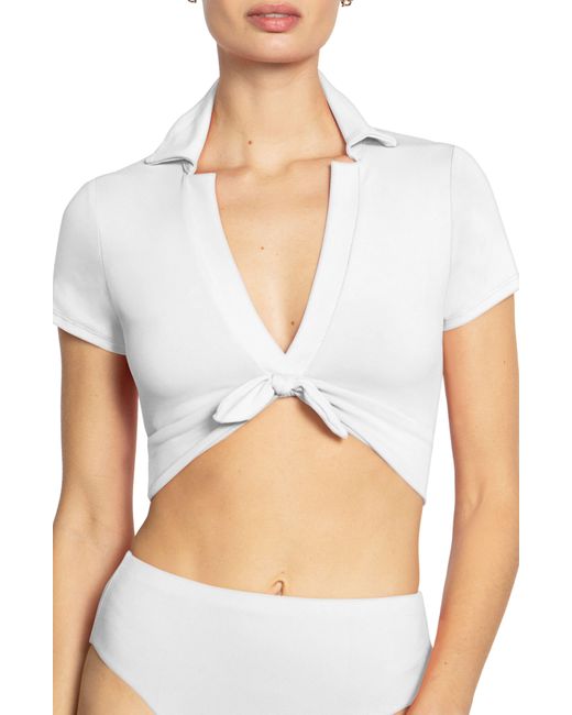 Robin Piccone White Ava Shirt Bikini Top