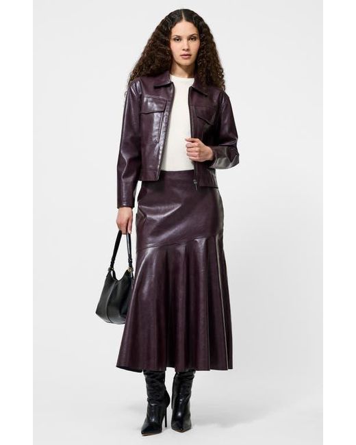 French Connection Red Kayleigh Pleated Faux Leather Midi Skirt