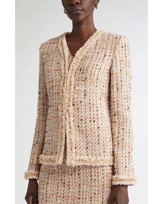 St. John Natural Susan Fringe Trim Metallic Tweed Jacket