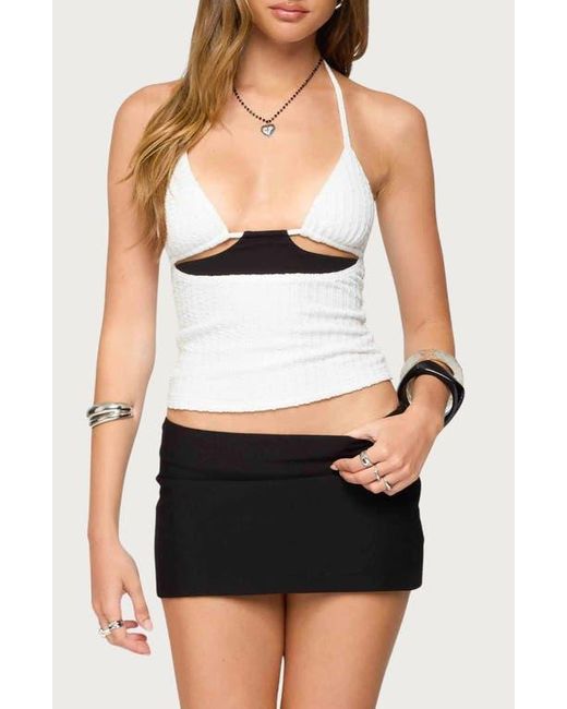 Edikted Black Powell Cutout Halter Textured Crop Top