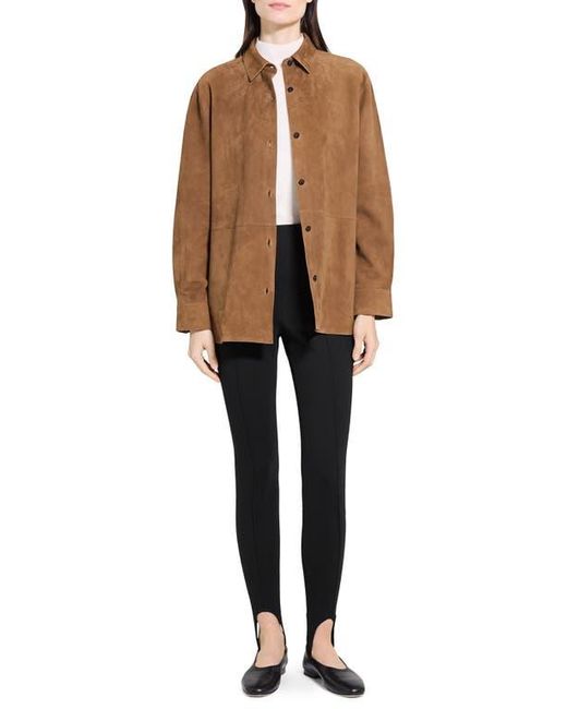 Theory Brown Classic Boxy Fit Suede Shirt Jacket