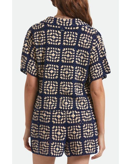 Brixton Black Cotton Crochet Short Sleeve Button-Up Sweater