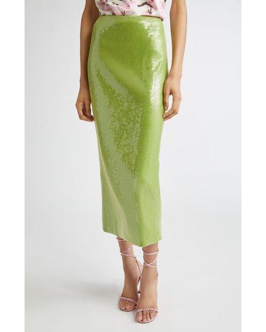 Oscar de la Renta Green Sequin Jersey Pencil Skirt