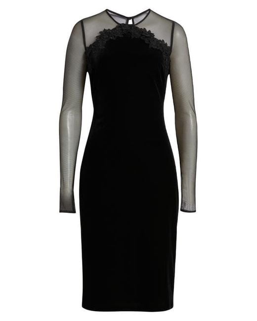 Vince Camuto Women's Black Floral Appliqu Long Sleeve Velvet Cocktail Dress