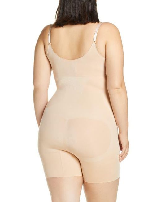Spanx Natural Spanxsculpt Oncore Open Bust Mid Thigh Bodysuit