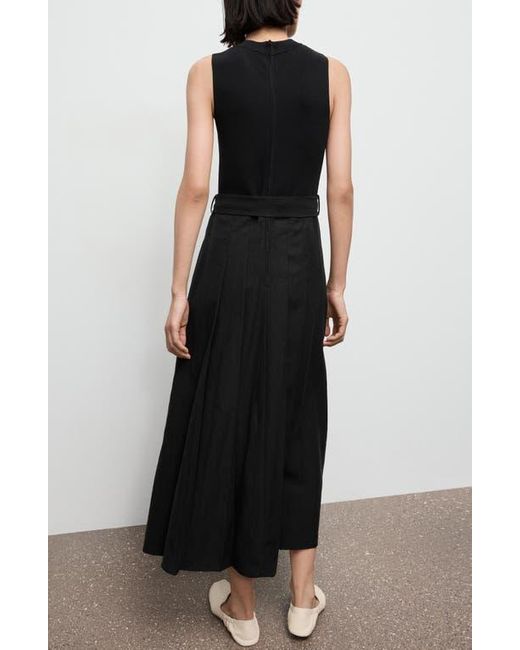 Mango Black Mixed Media Pleated Midi Dress