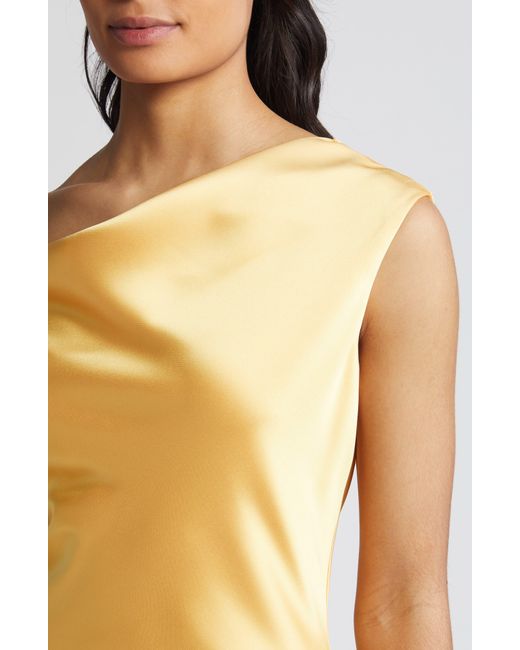 Amsale Yellow One-shoulder Satin Midi Dress