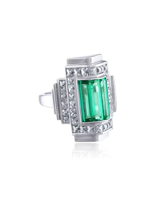 Mindi Mond Blue Icon Colombian Emerald & Diamond Step Ring