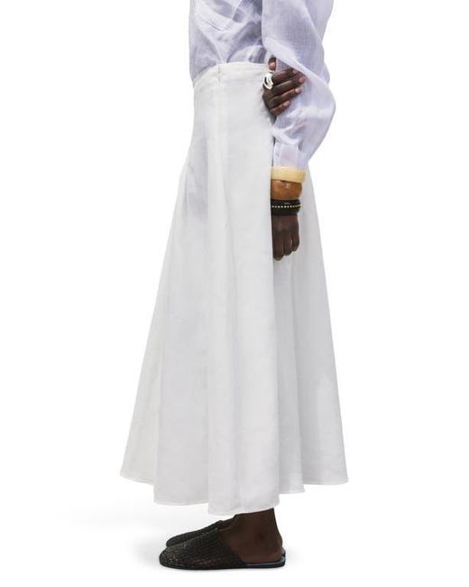 Mango White Pleated Ramie Midi Skirt