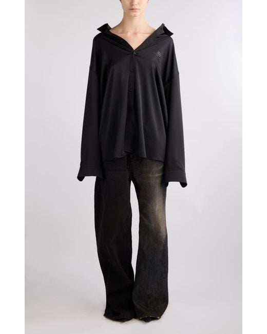 Balenciaga Black Bb Oversize Fluid Twill Button-Up Shirt