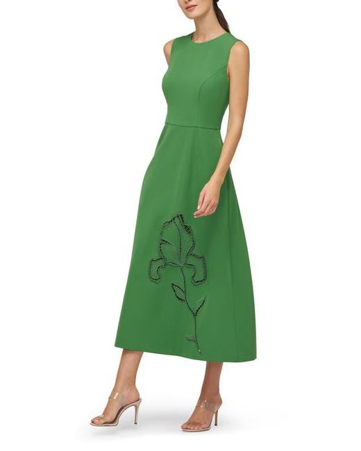 Kay Unger Green Blossom Embroidery Detail Cocktail Dress