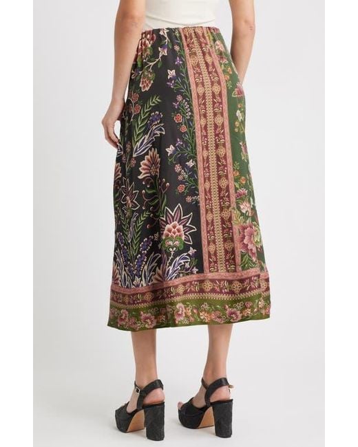 Farm Rio Multicolor Winter Garden Mix Print Tie Front Midi Skirt