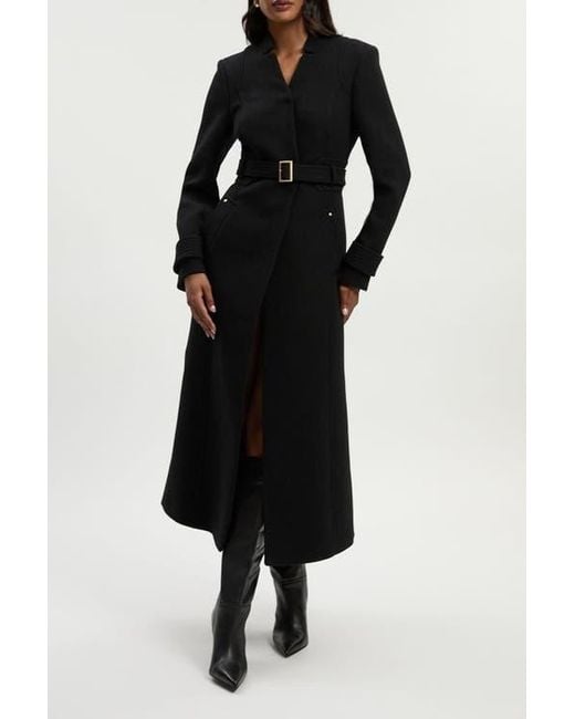 Karen Millen Black Wool Notch Neck Belted Maxi Coat