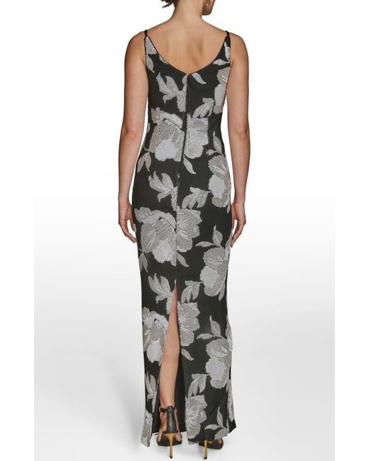 Donna Karan Multicolor Sequin Floral Sheath Gown