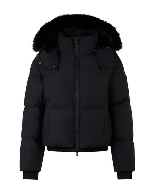 Moose Knuckles Black Misti Water Repellent & Wind Resistant Down Puffer Jacket With Removable Genuine Shearling Trim