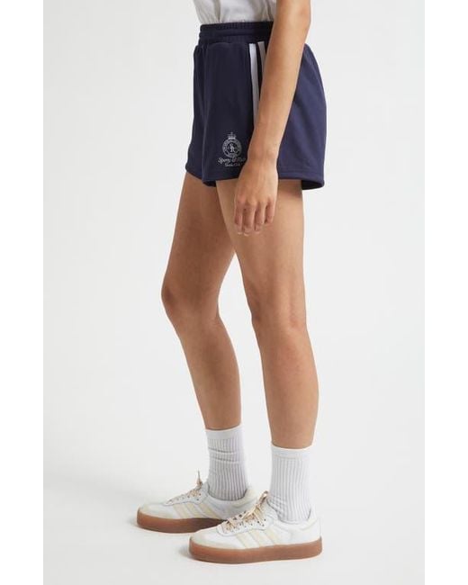 Sporty & Rich Blue Crown Tennis Embroidered Roller Shorts